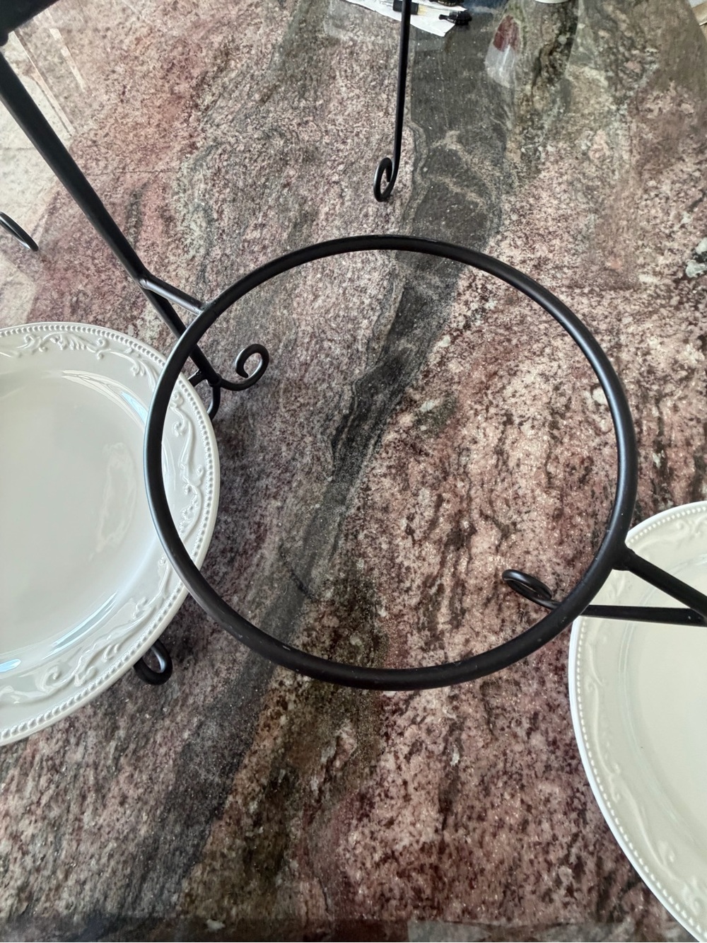 Ceramic Serving / Hostess Plate Set on Metal Serving Stand - Home Dining - Picture 7 of 8